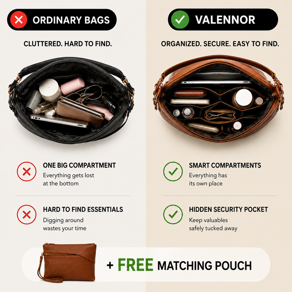 Premium Leather Hobo Anti-Theft Handbag + FREE Pouch Wallet