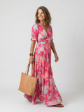 Ione | Short Sleeve V Neck Floral Midi Dress