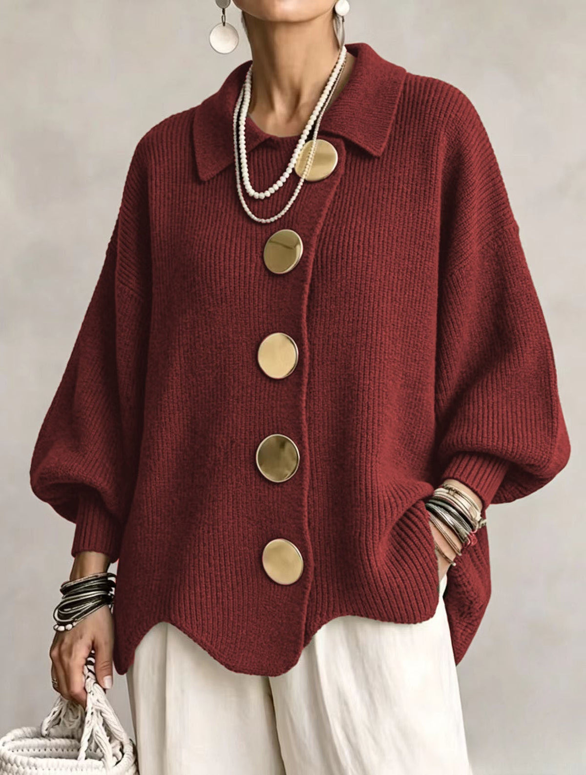 Aveline | Oversized Gold-Button Cardigan