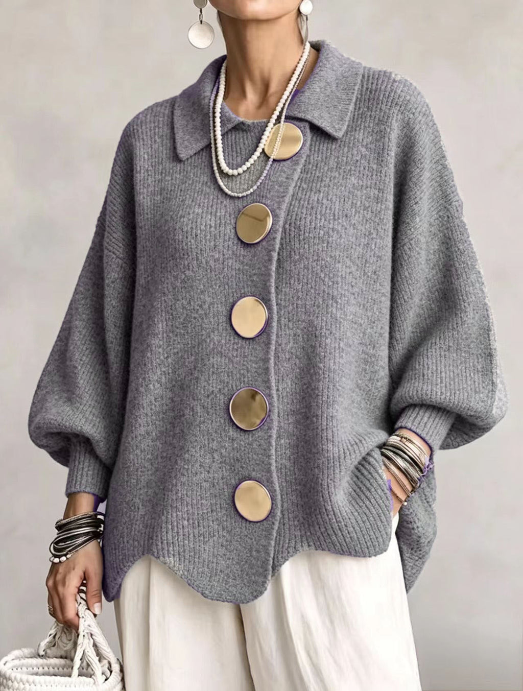 Aveline | Oversized Gold-Button Cardigan