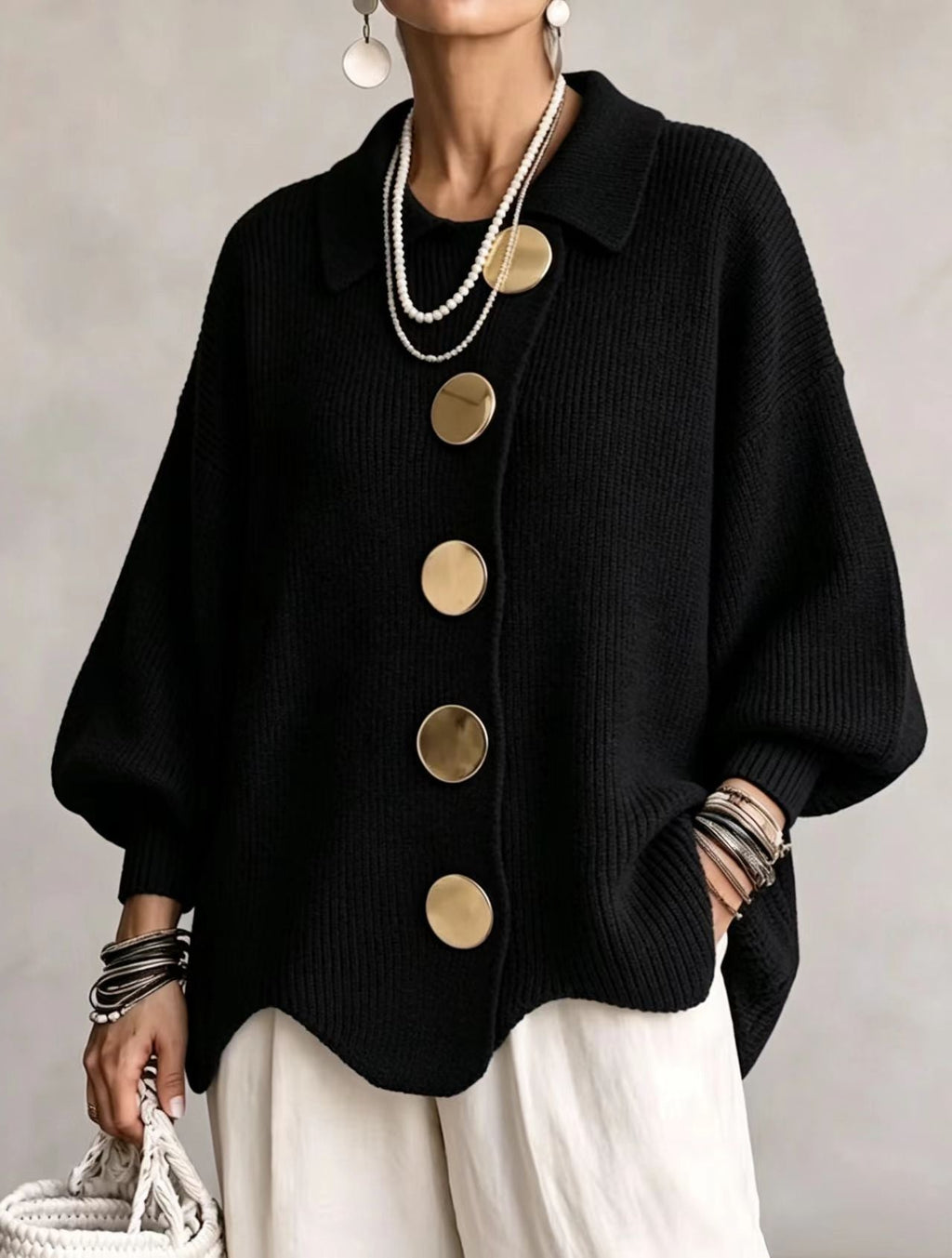 Aveline | Oversized Gold-Button Cardigan