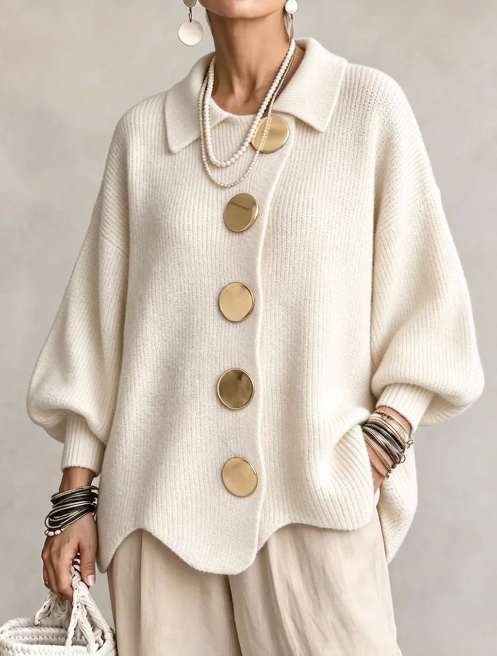 Aveline | Oversized Gold-Button Cardigan