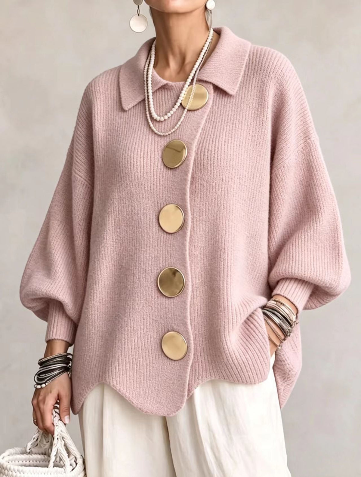 Aveline | Oversized Gold-Button Cardigan