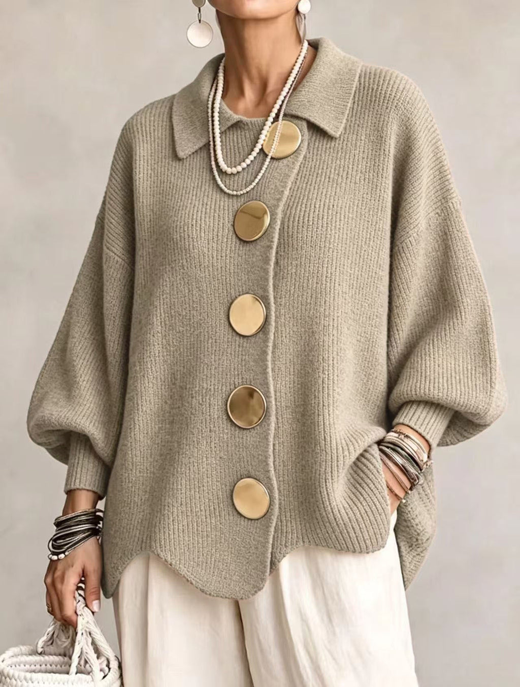 Aveline | Oversized Gold-Button Cardigan