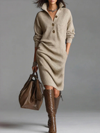 Amelia | Button-Collar Knitted Midi Dress