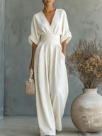 Elegant V-Neck High-Waist Jumpsuit