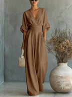 Elegant V-Neck High-Waist Jumpsuit