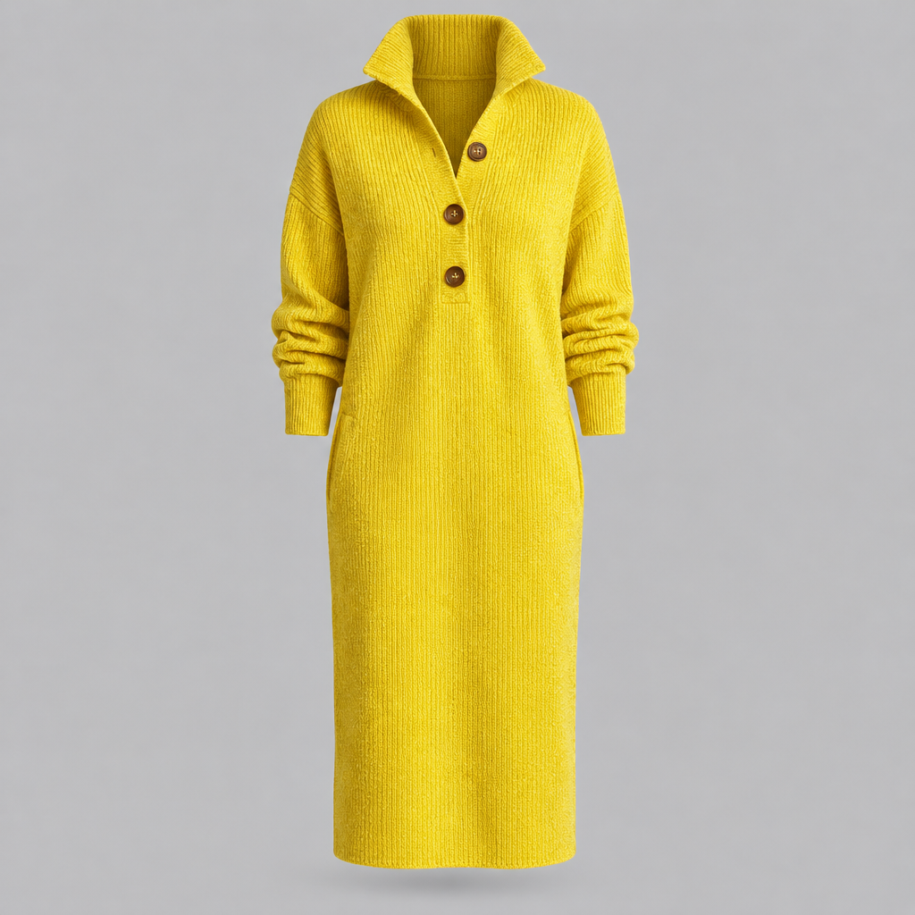 Amelia | Button-Collar Knitted Midi Dress
