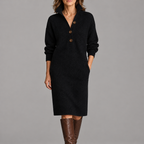 Amelia | Button-Collar Knitted Midi Dress