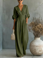 Elegant V-Neck High-Waist Jumpsuit
